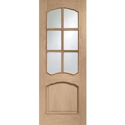 Oak Internal Door: Type Riviera with Clear Bevelled Glass and Raised Mouldings