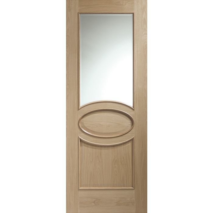 Oak Internal Door: Type Calabria with Clear Bevelled Glass and Raised Mouldings