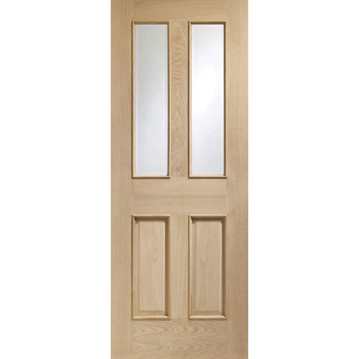 Oak Internal Door: Type Malton with Clear Bevelled Glass and Raised Moulding
