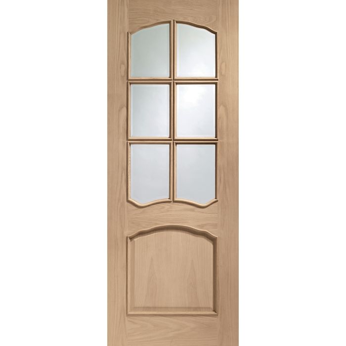 Oak Internal Door: Type Riviera with Clear Bevelled Glass and Raised Mouldings