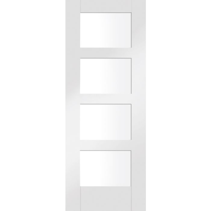 Shaker 4 Panel Clear Glazed White Primed Internal Fire Door