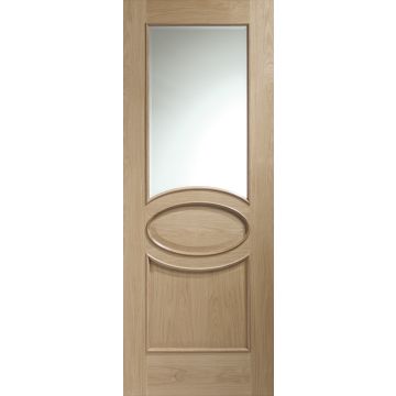 Oak Internal Door: Type Calabria with Clear Bevelled Glass and Raised Mouldings