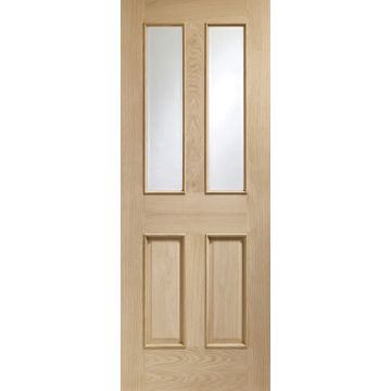 Oak Internal Door: Type Malton with Clear Bevelled Glass and Raised Moulding