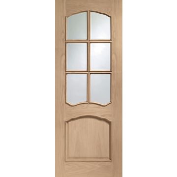 Oak Internal Door: Type Riviera with Clear Bevelled Glass and Raised Mouldings