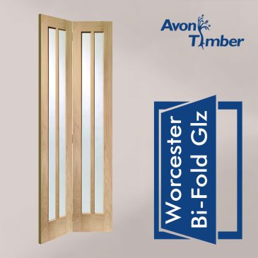 Oak Internal Bi Fold Door: Type Worcester with Clear Glass