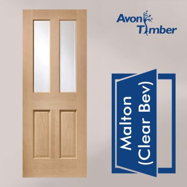 Oak Pre-Finished Internal Door: Type Malton with Clear Bevelled Glass