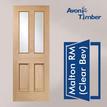 Oak Internal Door: Type Malton with Clear Bevelled Glass and Raised Moulding