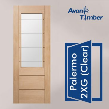 Oak Internal Door: Type Palermo 2XG with Clear Etched Glass