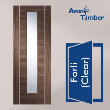 Walnut and Aluminium Pre-finished Internal Door: Type Forli with Clear Glass