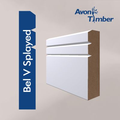 Double V Splayed MDF Skirting Board (White Primed)