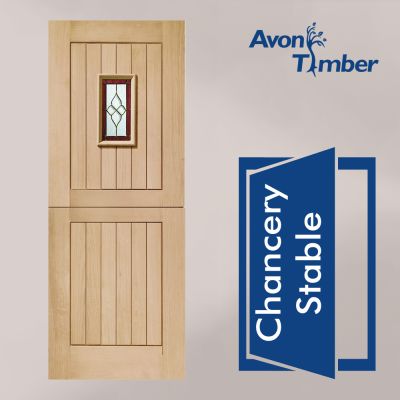 Oak M&T Triple Glazed External Door: Type Chancery Stable with Brass Caming 