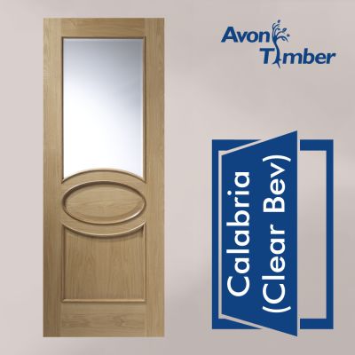 Oak Internal Door: Type Calabria with Clear Bevelled Glass and Raised Mouldings