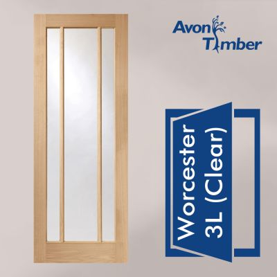 Oak Internal Door: Type Worcester 3 Light with Clear Glass