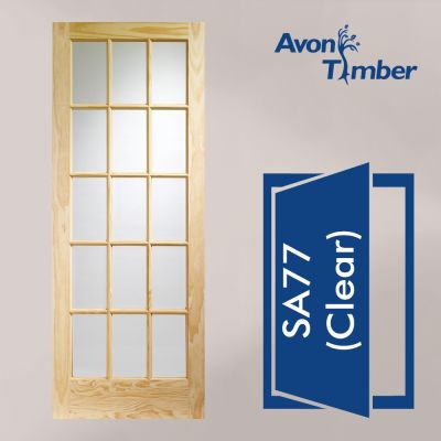 Clear Pine Internal Door: Type SA77 with Clear Glass (15 Light)