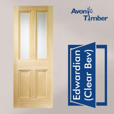 Vertical Grain Clear Pine Internal Door: Type Edwardian with Clear Bevelled Glass
