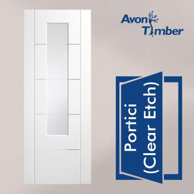 White Pre-Finished Internal Clear Etched-Glazing Door: Type Portici with Aluminum Inlays