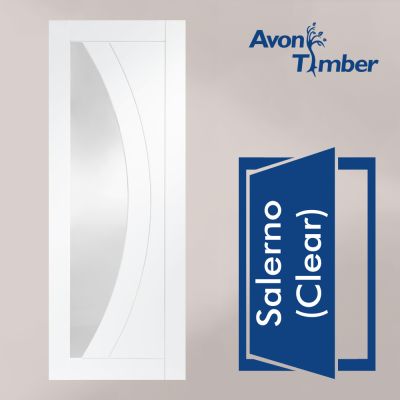 White Primed Internal Clear Glazed Fire Door: Type Salerno