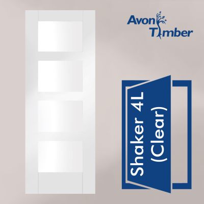 White Primed Internal Clear Glazed Door: Type Shaker 4 Light