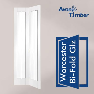 White Primed Internal Bi Fold Clear Glazed Door: Type Worcester
