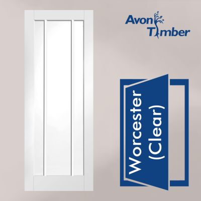 White Primed Internal Clear Glazed Fire Door: Type Worcester